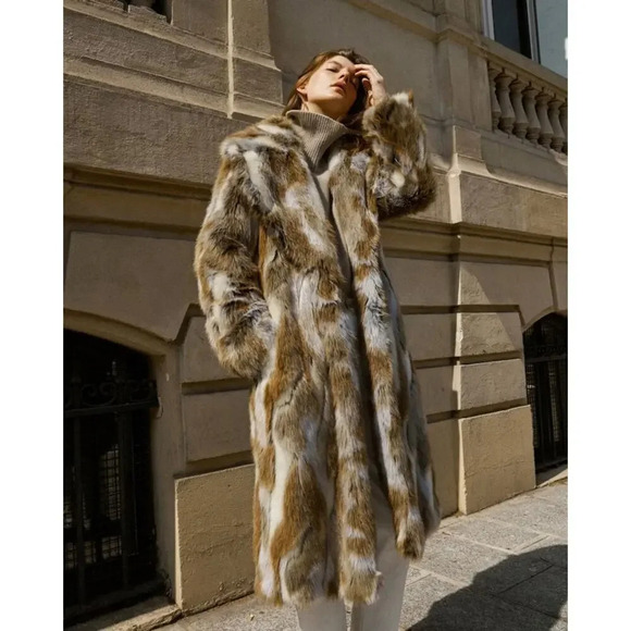 Nili Lotan Simon Faux Fur Coat Coyote XS - Picture 1 of 15